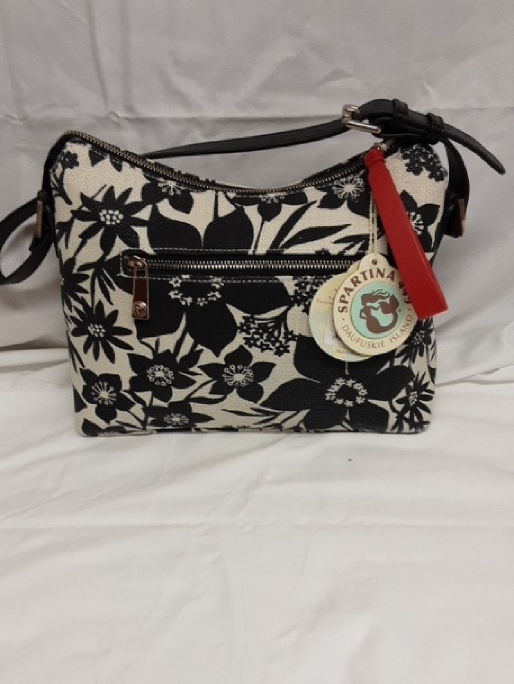 Spartina 449 Black and Off White Floral Crossbody with Red Tag